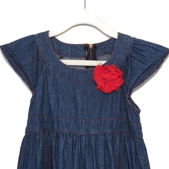 Gymboree Chambray Short Sleeve Tiered Navy Blue Cotton Denim Dress Size 6 - Picture 2 of 6
